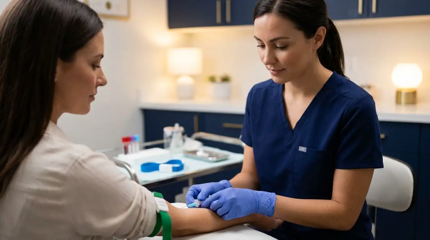 Nurse preparing for a blood draw at Diamed London Clinic